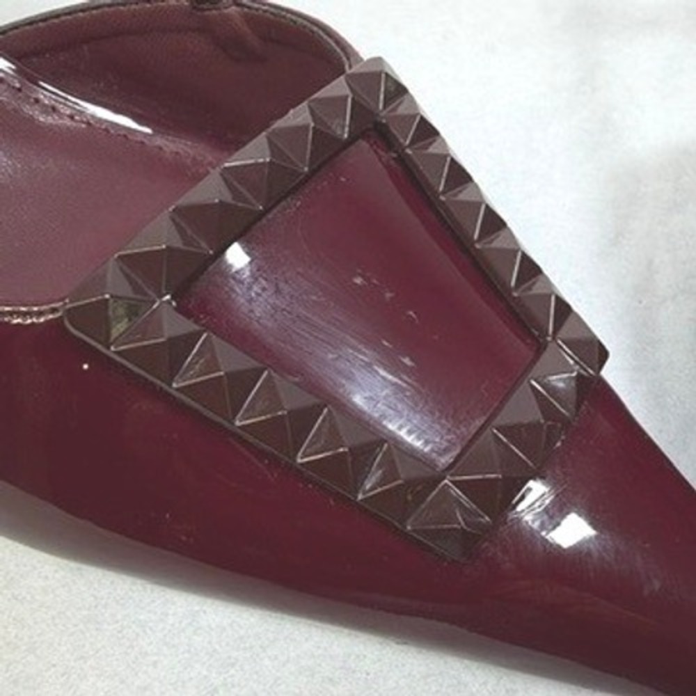 Fashion Nova Patent Slingback Pumps Studded Buckle Pointed Toe Burgundy Size 8.5 - Picture 8 of 13